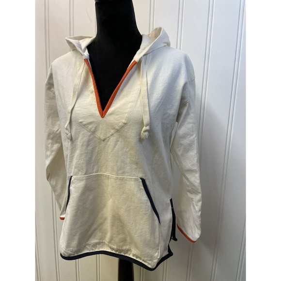 J.‎ Crew Weekend Tipped V-Neck Mariner Cotton Relaxed Hoodie Ivory Size XS - Picture 3 of 8